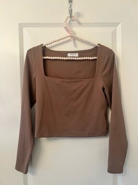 Babaton Square-Neck Long Sleeve Top in Mauve Brown